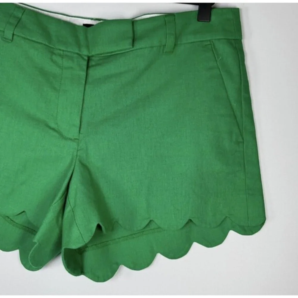 J Crew Shorts Womens 8 Green‎ Scalloped Hem Linen Cotton Blend Summer SU21